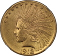 USA, 10 Dolarów Indian Head 1912 rok, NGC MS 62