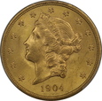 USA, 20 Dolarów Liberty Head 1904 rok, PCGS MS 64        