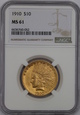 USA, 10 Dolarów Indian Head 1910 rok, MS 61 NGC