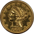 USA, 2,5 Dolara Liberty Head 1907 rok, /K4/