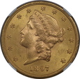 USA, 20 Dolarów Liberty Head 1897 S rok, NGC MS 63