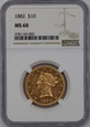 USA, 10 Dolarów Liberty Head 1882 rok, MS 60 NGC