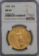 USA, 20 Dolarów St. Gaudens, 1909 rok,  NGC MS 63