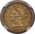 USA, 2,5 Dolara Liberty Head 1907 rok, NGC, /K3/