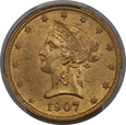 USA, 10 Dolarów Liberty Head 1907 rok, MS 61 PCGS