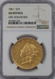 USA , 20 Dolarów Liberty Head 1861 rok, NGC 