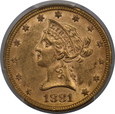 USA, 10 Dolarów Liberty Head 1881 rok, MS 61 PCGS