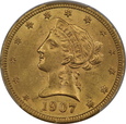 USA, 10 Dolarów Liberty Head 1907 rok, MS 63 PCGS