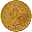 USA 5 Dolarów 1893 rok ok AU53  /F/