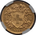 Szwajcaria, 20 Franków 1908 B, NGC, /K6/