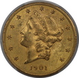 USA, 20 Dolarów Liberty Head 1901 S rok, PCGS MS 62+, /K12/