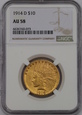 USA, 10 Dolarów Indian Head 1914 D rok, AU 58 NGC