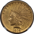 USA, 10 Dolarów Indian Head 1914 rok, AU 58 NGC