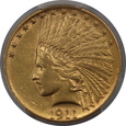 USA, 10 Dolarów Indian Head 1911 rok,  AU 50 PCGS