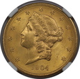 USA, 20 Dolarów Liberty Head 1904 rok, NGC MS 65