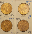 USA Zestaw 4 sztuk 20 Dolarów lata 1893-1904
