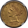 USA, 5 Dolarów Liberty Head 1901 S rok, MS 62 NGC, /K8/