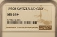 Szwajcaria 20 Franków 1930 B NGC MS 64+ /K/