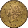 USA, 20 Dolarów Liberty Head 1892 S rok, PCGS MS 62