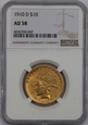 USA, 10 Dolarów Indian Head 1910 D rok, AU 58 NGC