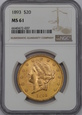 USA, 20 Dolarów Liberty Head 1893 rok, NGC MS 61