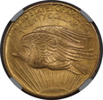 USA, 20 Dolarów St. Gaudens 1908 NO MOTTO rok,  NGC MS 64 /K4/