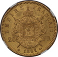 Francja, 20 Franków Napoleon III 1861 A rok  NGC MS 62  /K18/