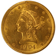 USA 10 Dolarów 1904 O rok Rzadki Rocznik PCGS MS61 Ładny Stan