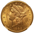 USA 20 Dolarów 1882 S  Rok NGC MS 60             (F)