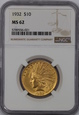 USA, 10 Dolarów Indian Head 1932 rok, MS 62 NGC
