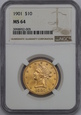 USA, 10 Dolarów Liberty Head 1901 rok, MS 64 NGC