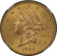 USA, 20 Dolarów Liberty Head 1896 S rok, NGC MS 62