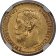 Rosja, Mikołaj II, 5 Rubli 1899 FZ rok, NGC MS 63