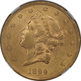 USA, 20 Dolarów Liberty Head 1899 S rok, NGC MS 62