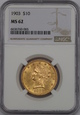 USA , 10 Dolarów Liberty Head 1903 rok , MS 62 NGC, /K7/