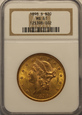 USA 20 Dolarów 1898 S rok  NGC MS 61/FO/ 
