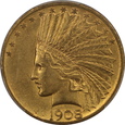 USA, 10 dolarów Indian Head 1908 MOTTO rok, PCGS AU 53