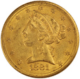 USA 5 Dolarów 1881 rok ok AU 53 /F/