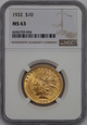 USA, 10 Dolarów Indian Head 1932 rok, MS 63 NGC