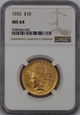 USA, 10 Dolarów Indian Head 1932 rok, MS 64 NGC