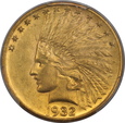 USA, 10 Dolarów Indian Head 1932 rok, AU 58 PCGS