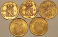 Holandia Zestaw 5 sztuk 10 Guldenów Różne roczniki