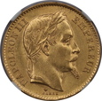 Francja, 20 Franków Napoleon III 1868 BB rok  NGC MS 62 /K18/