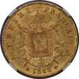 Francja, 20 Franków Napoleon III 1868 BB rok  NGC MS 62 /K18/