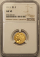 USA 2,5 Dolara 1911 rok NGC AU55 /K21/