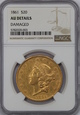 USA, 20 Dolarów Liberty Head 1861 rok , NGC 