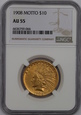 USA, 10 Dolarów Indian Head 1908 MOTTO rok, AU 55 NGC