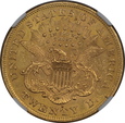 USA, 20 Dolarów Liberty Head 1876 S rok, NGC AU 58     
