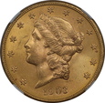 USA, 20 Dolarów Liberty Head 1903 S rok, NGC MS 64