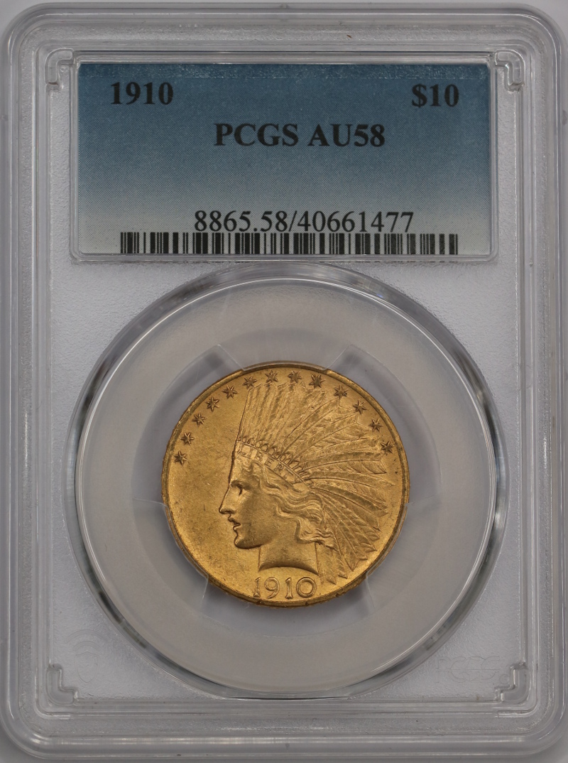 USA, 10 Dolarów Indian Head 1910 rok,   PCGS AU 58 